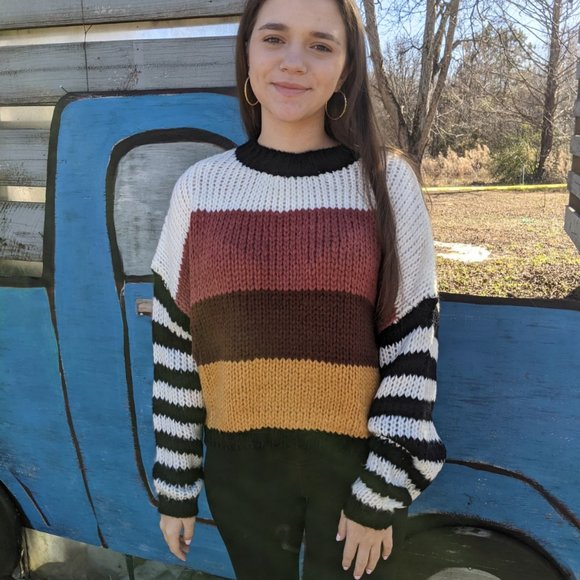 Miroh Sweaters - Miroh Striped Sweater w/ Contrast Sleeves